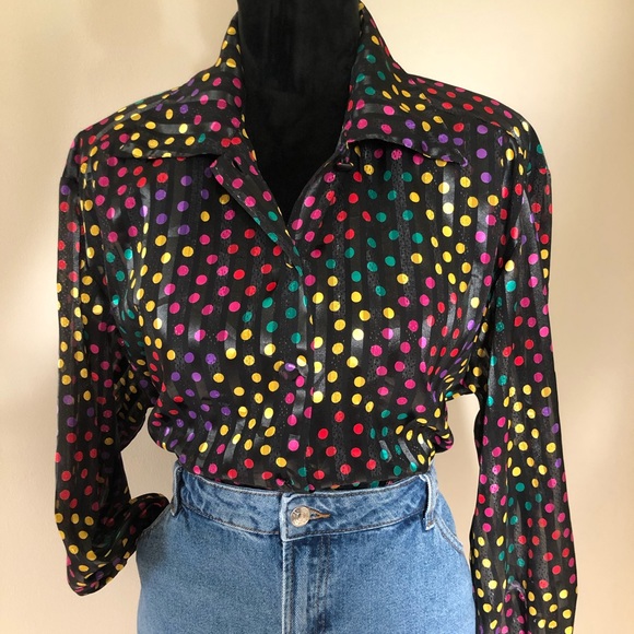 SOLD Josephine Colorful Polkadot Button Down - Picture 2 of 9